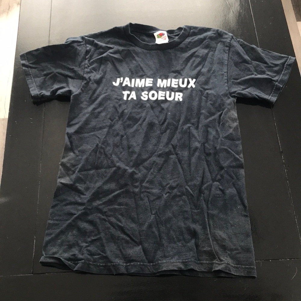 Fruit of the Loom Navy Short Sleeve Tee with White French Graphic